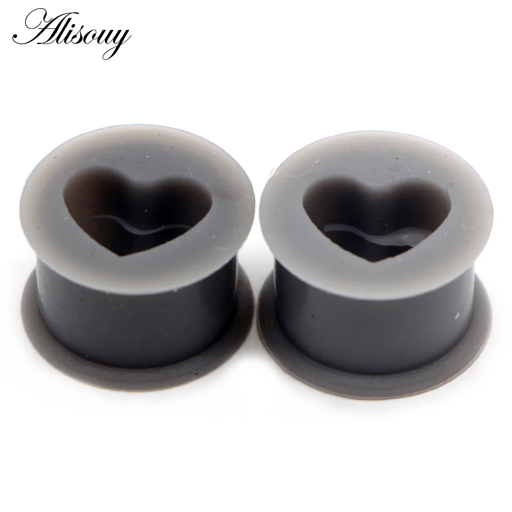 Alisouy 2pcs Silicone Flexible Heart Ear Flesh Tunnel Soft Gauge Plugs Piercing Stretcher Expander Hollow Earrings Body Jewelry