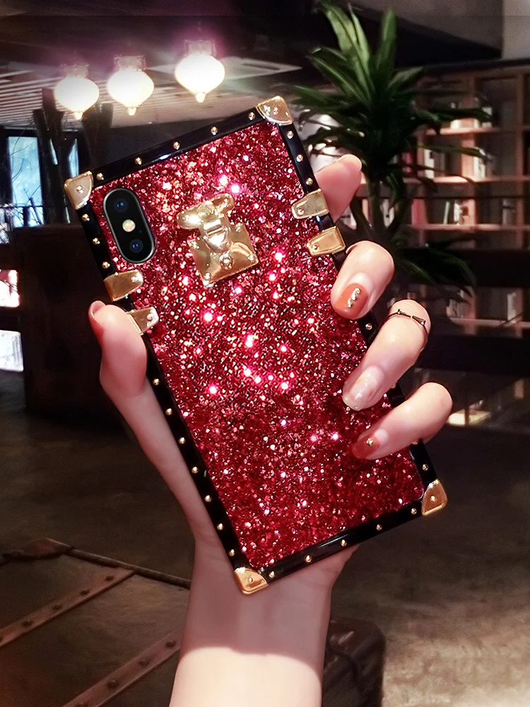 Luxury Glitter Sequins Square Phone Case For Samsung S23 S22 S21 S20 S10 Plus + Ultra Fe Note 20 ZFlip 3 4 Silicone Bling Cover