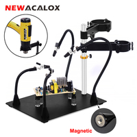 NEWACALOX Hot Air Gun Frame Soldering Iron Holder PCB Clip Soldering Station Heat Gun Stand Welding Tool with 3X LED Magnifier