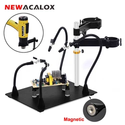 NEWACALOX Hot Air Gun Frame Soldering Iron Holder PCB Clip Soldering Station Heat Gun Stand Welding Tool with 3X LED Magnifier