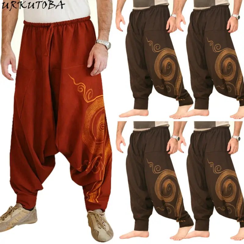 Pantaloni Harem Hippie Aladdin Baggy pantaloni Casual da uomo indiani Hip-hop uomo zingaro lino in cotone pantaloni larghi a gamba larga Vintage