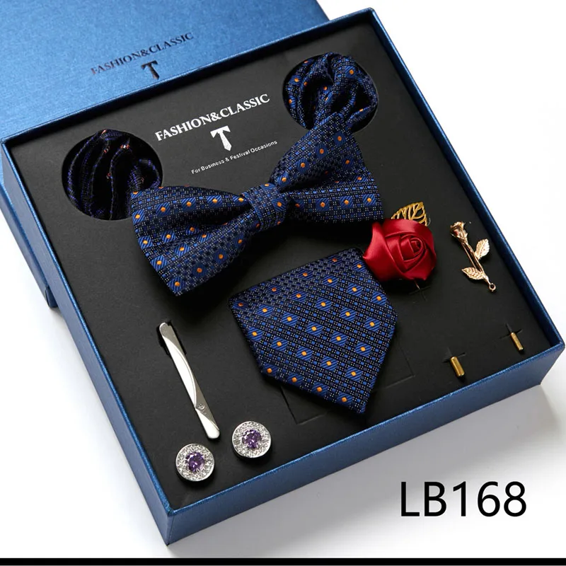 Hochwertige Geschenkbox für Feiertage, 7,5 cm, blaues Blumenmuster, Einstecktuch, Manschettenknöpfe, Krawattenclip, Krawatte für Herren, Geburtstagsgeschenk – Detail 6