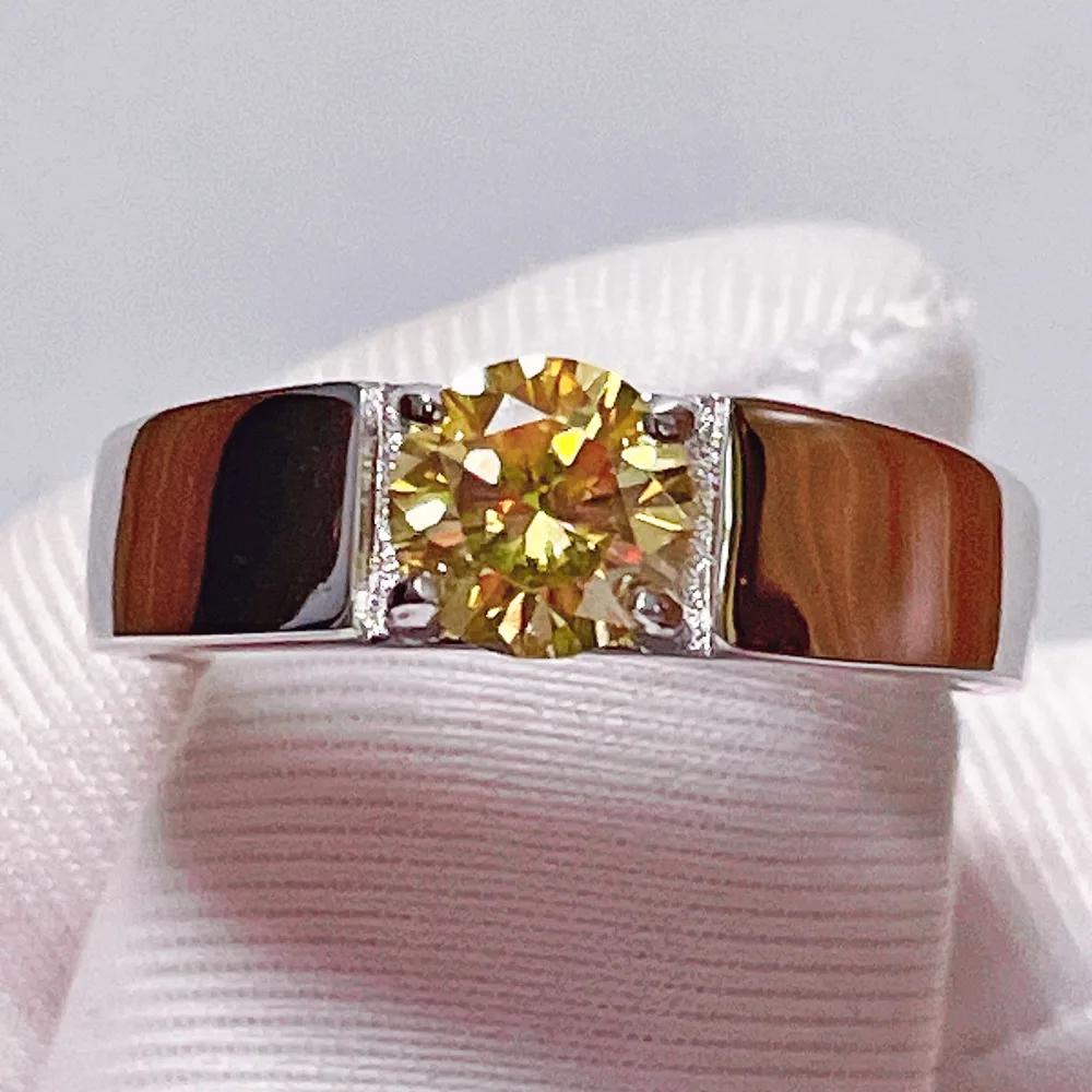 sterling silver yellow moissanite anel para homens cor dourada unisex aneis de diamante nao ajustavel simples a carat s925 01