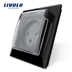 Livolo Israel Power Socket,Crystal Glass Panel, 16A plugs ,with Waterproof Cover,no logo,Black