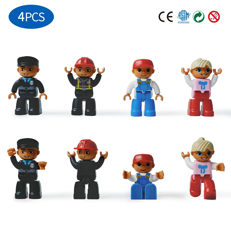 Romboss Magnetic Community Figures 4pcs Toy People Magnetic Tiles Accessories for Police,Worker,Girl, Fireman Educational Toys