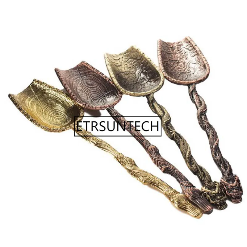 50pcs Vintage Chinese Tea Spoon Metal Teaspoon Alloy Loose Tea Leaf Spoon Coffee Shovel Hand Crafts Tool