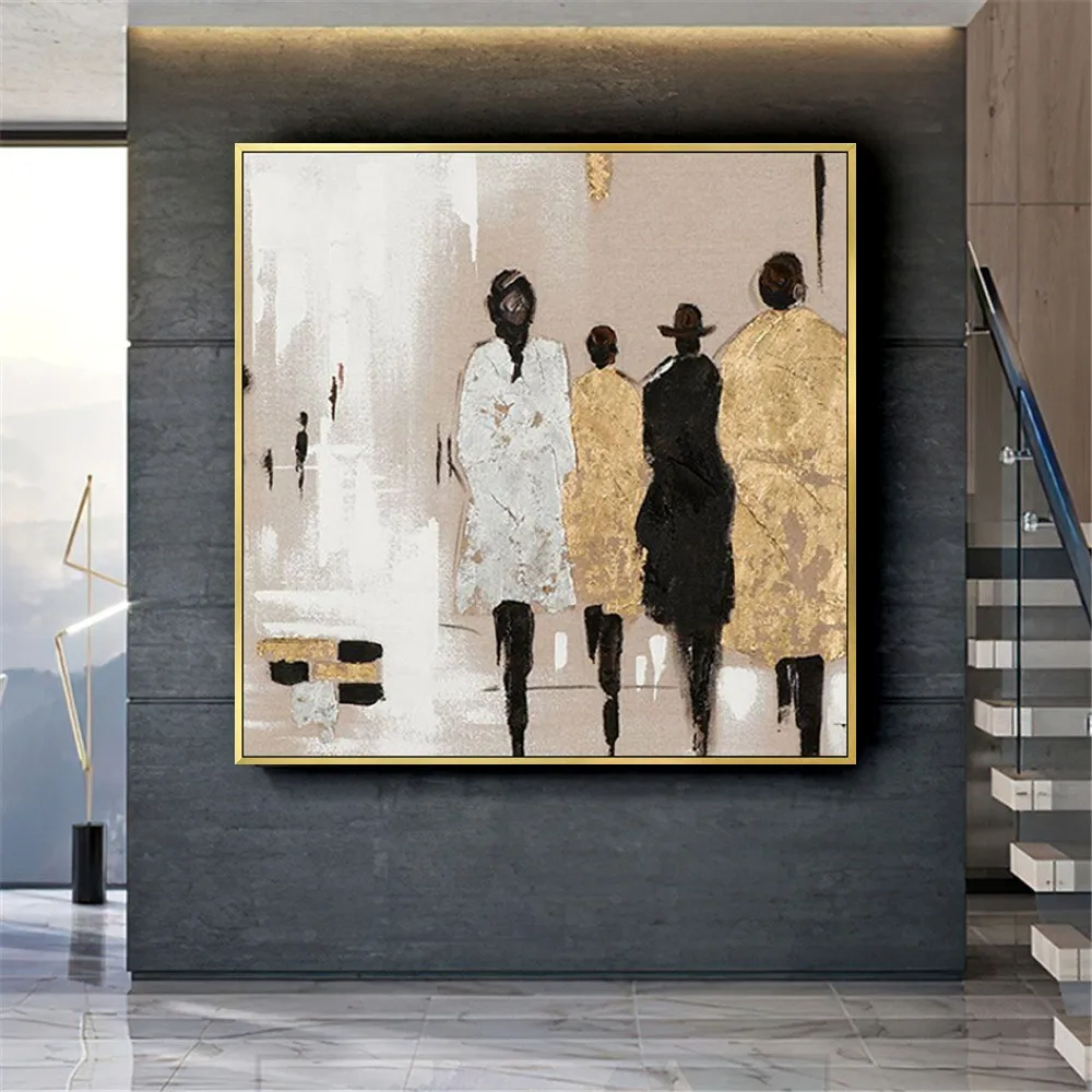 

Household Items Hand-Painted Modern Abstract Oil Painting Figure Painting Gold Leaf Texture Canvas Painting Entrance Wall Art