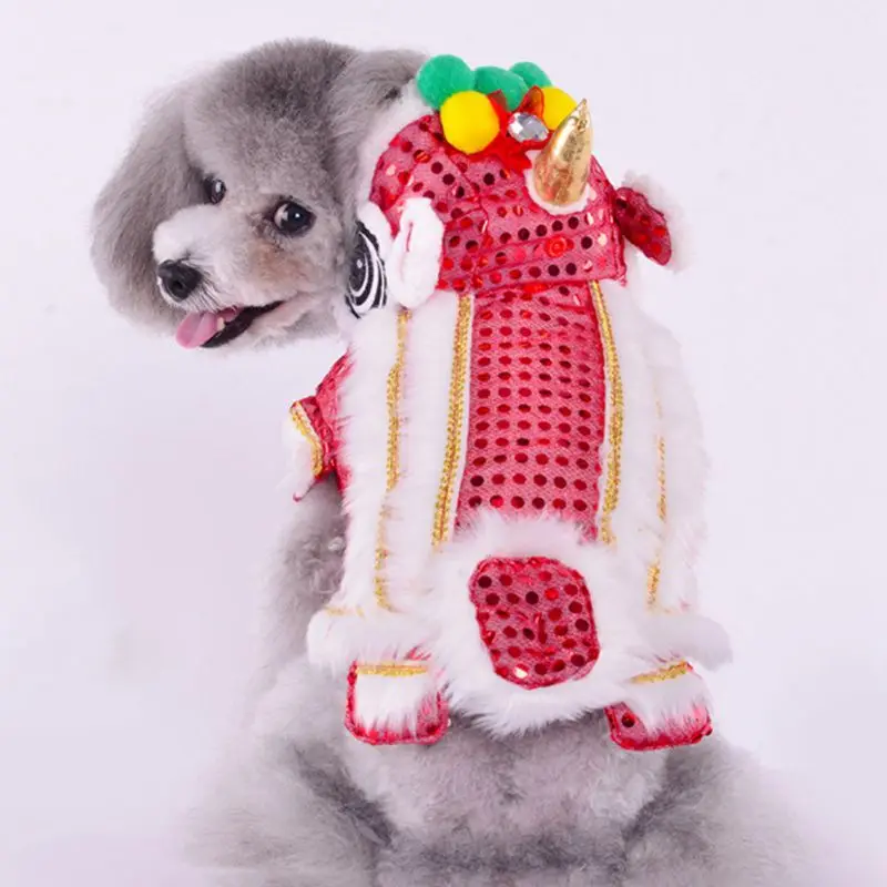 Dog Clothes New Year Pet Chinese Lion Dance Costume Coat Winter Puppy Costume Small Dog Spring Festival Tang Suit For Chihuahua