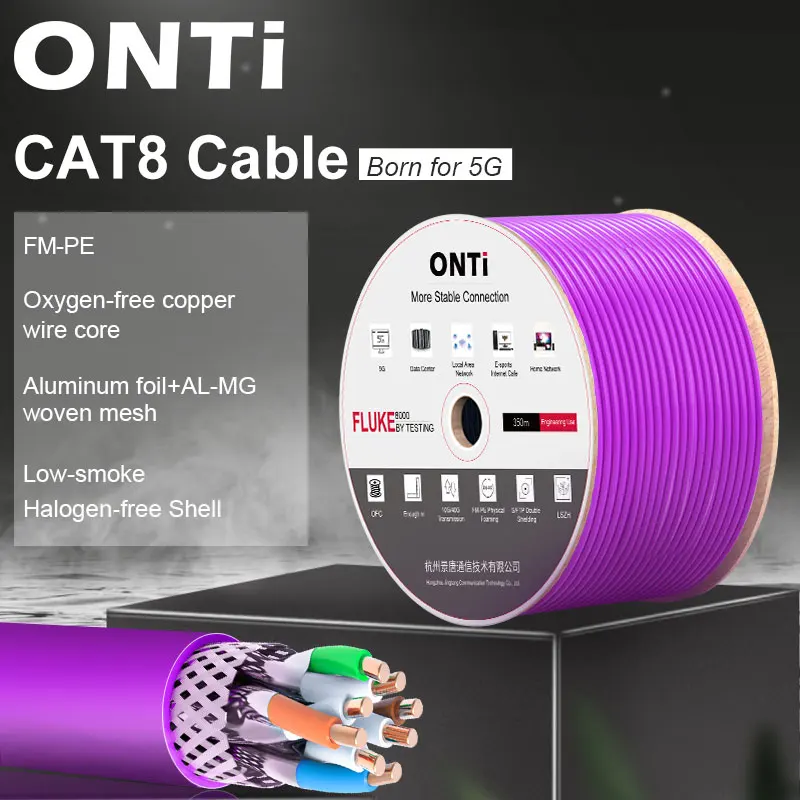 ONTi RJ45 CAT8 SHIELDED CABLE 40Gbps 2000MHz S/FTP 22AWG 4PR OXYGEN-FREE COPPER LSZH ANSI/TIA 568C.2-1& ISO/IEC TR 11801