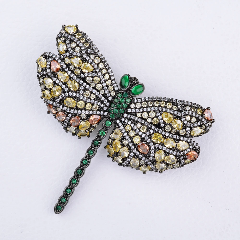 

52*62mm Green Cz Pave Big dragonfly brooch