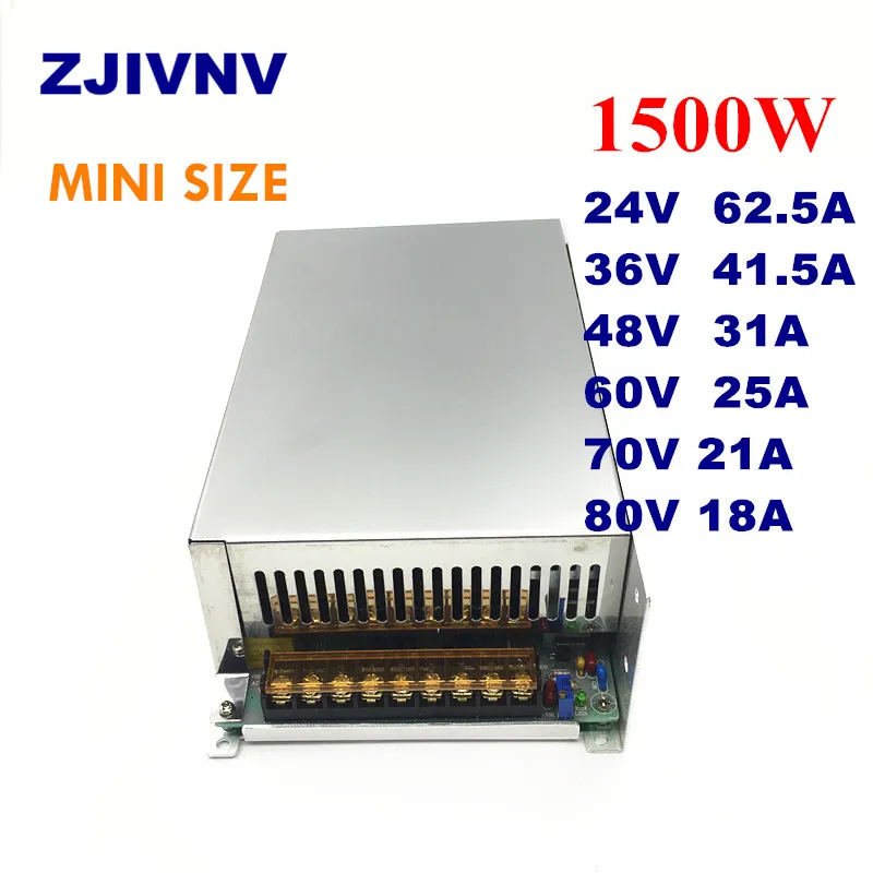 Mini size 1500W Switching Power Supply AC-DC smps output  24V 36V 48V 50V 60V 70V 80V dc power supply input 110/220vac