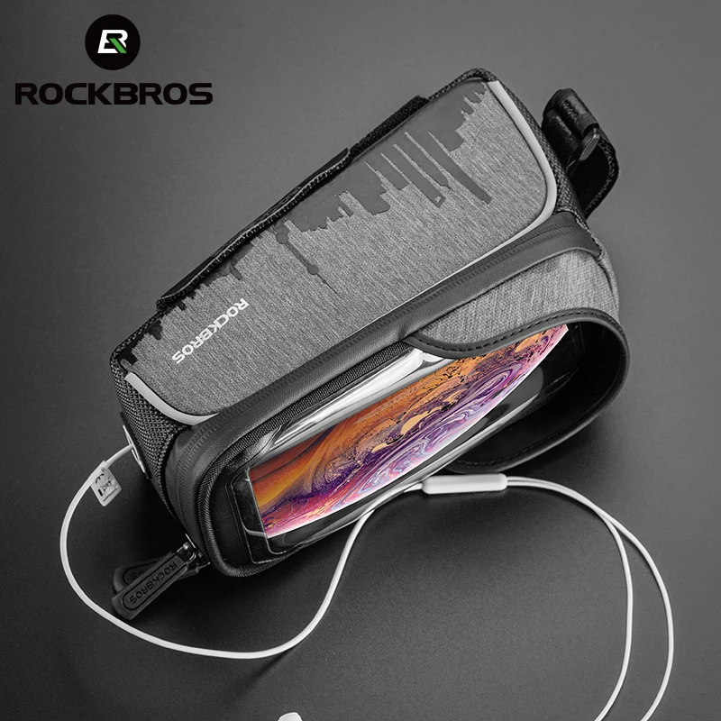 ROCKBROS Bicycle Frame Bags Waterproof Cycling Touch Screen Top Tube Bags Bike Handlebar Front Phone Case Holder Bags 6.5 Inch