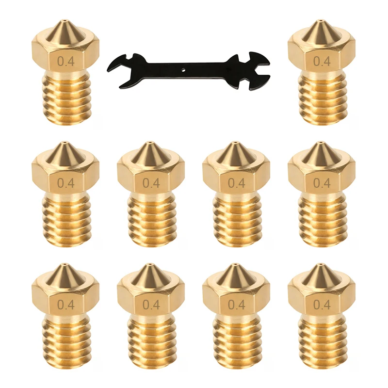 10pcs 3D Printer V6 M6 Threaded E3D Brass Nozzle 0.2/ 0.3/0.4/0.5/0.6/0.8/1.0mm for 1.75mm filament  V5 V6 Hotend Extruder