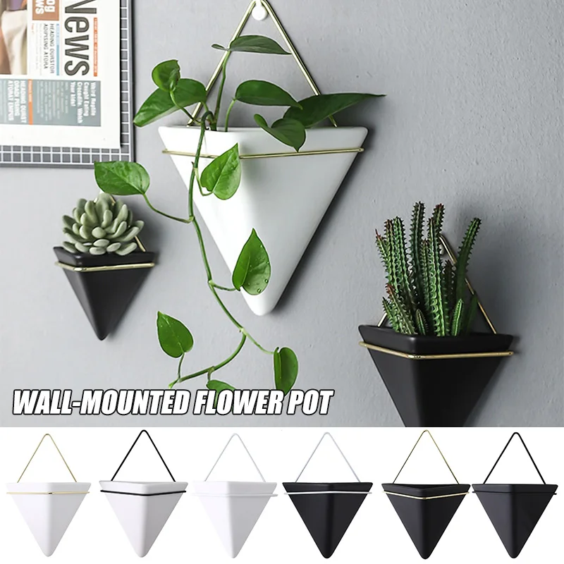 Simple Container Nordic Wall Mounted Flowerpot Succulent Plant hydroponic ceramic flower pot Iron Vases hanging potted plant