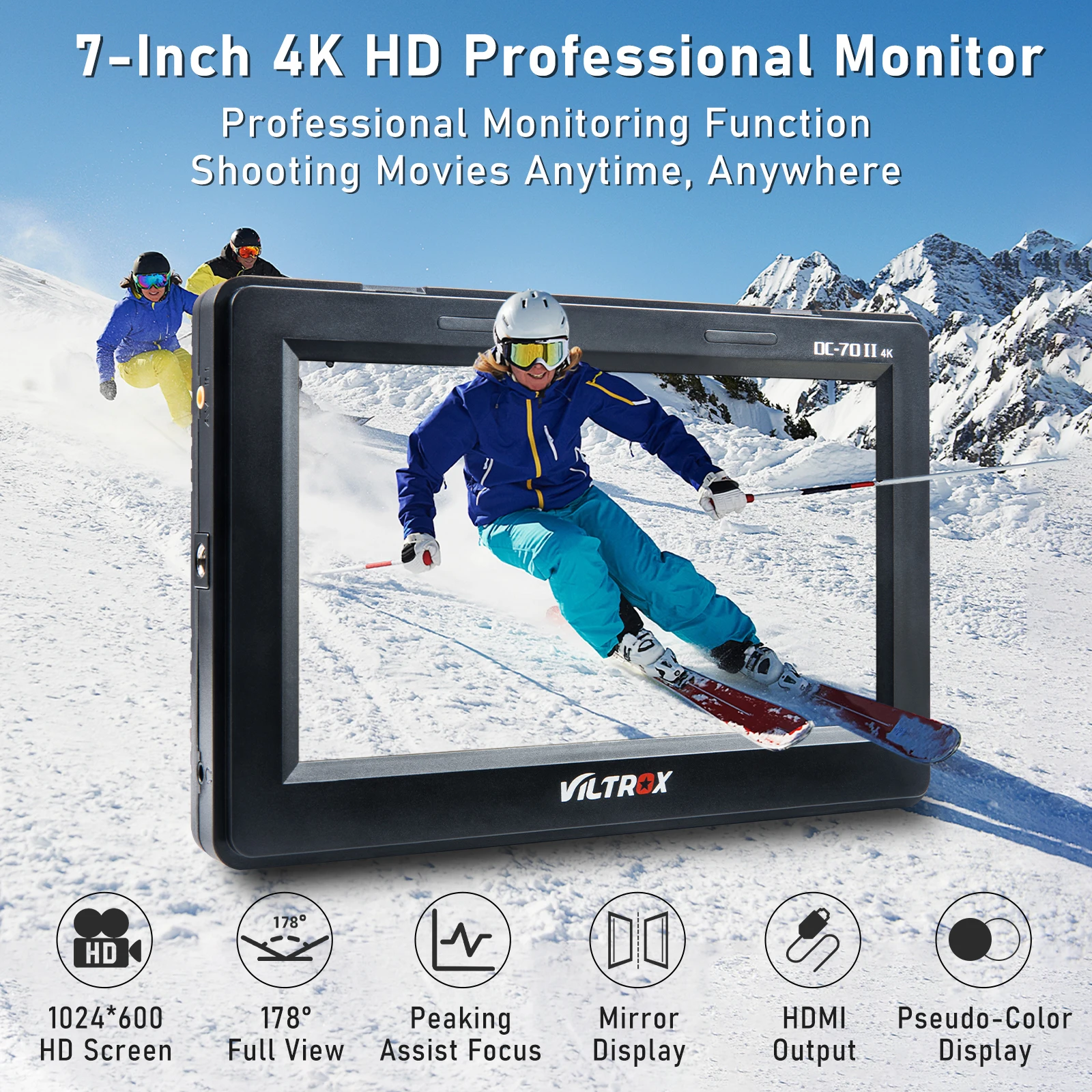 Viltrox DC-70 II 7 inch HD Camera Video Monitor Display Field Monitor 1024*600 LCD Display HDMI AV Input With Battery for Camera