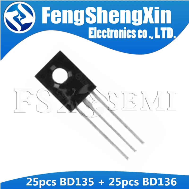 50PCS BD135 + BD136 each 25PCS Transistor TO-126 PNP NPN Triode Transistor