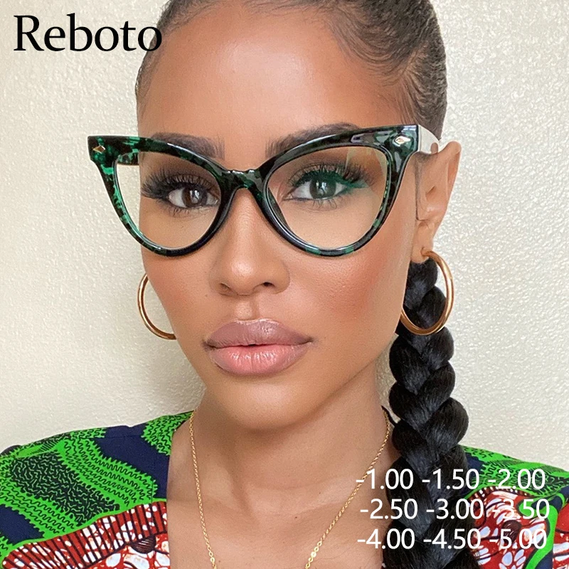 Fashion Cat Eye Myopia Nearsighted Glasses Frames For Women Latest Trends Style Green Leopard Blue Light prescription Glasses