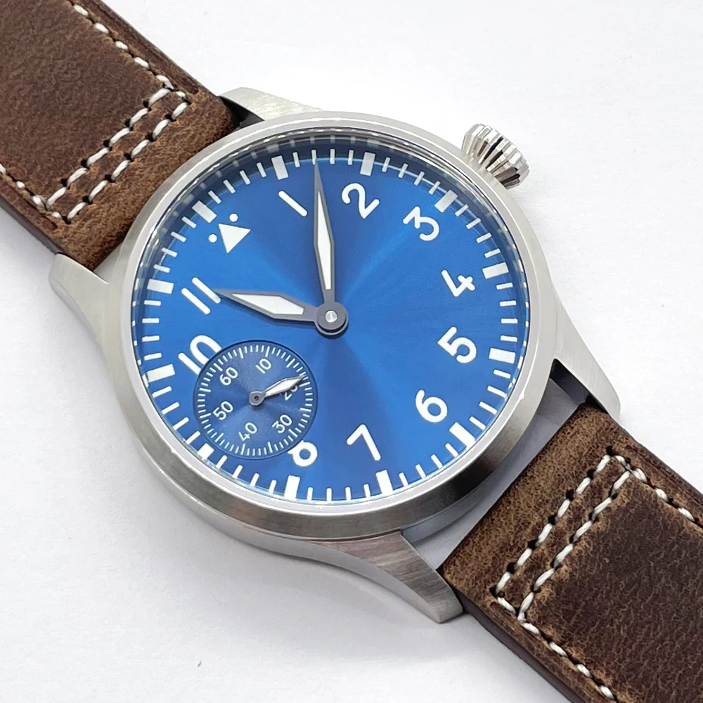 Steel Case 42mm Sterile Sapphire Crystal Black White Blue Green Dial 6497 Manual Winding Men\'s Watch Leather Strap ST36