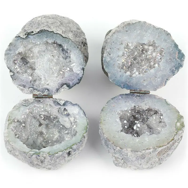 Natural Handmade Storage Agate Geode Necklace Box Rough Quartz Crystal Earring rings Box Crystal Stone Women Jewelry Container