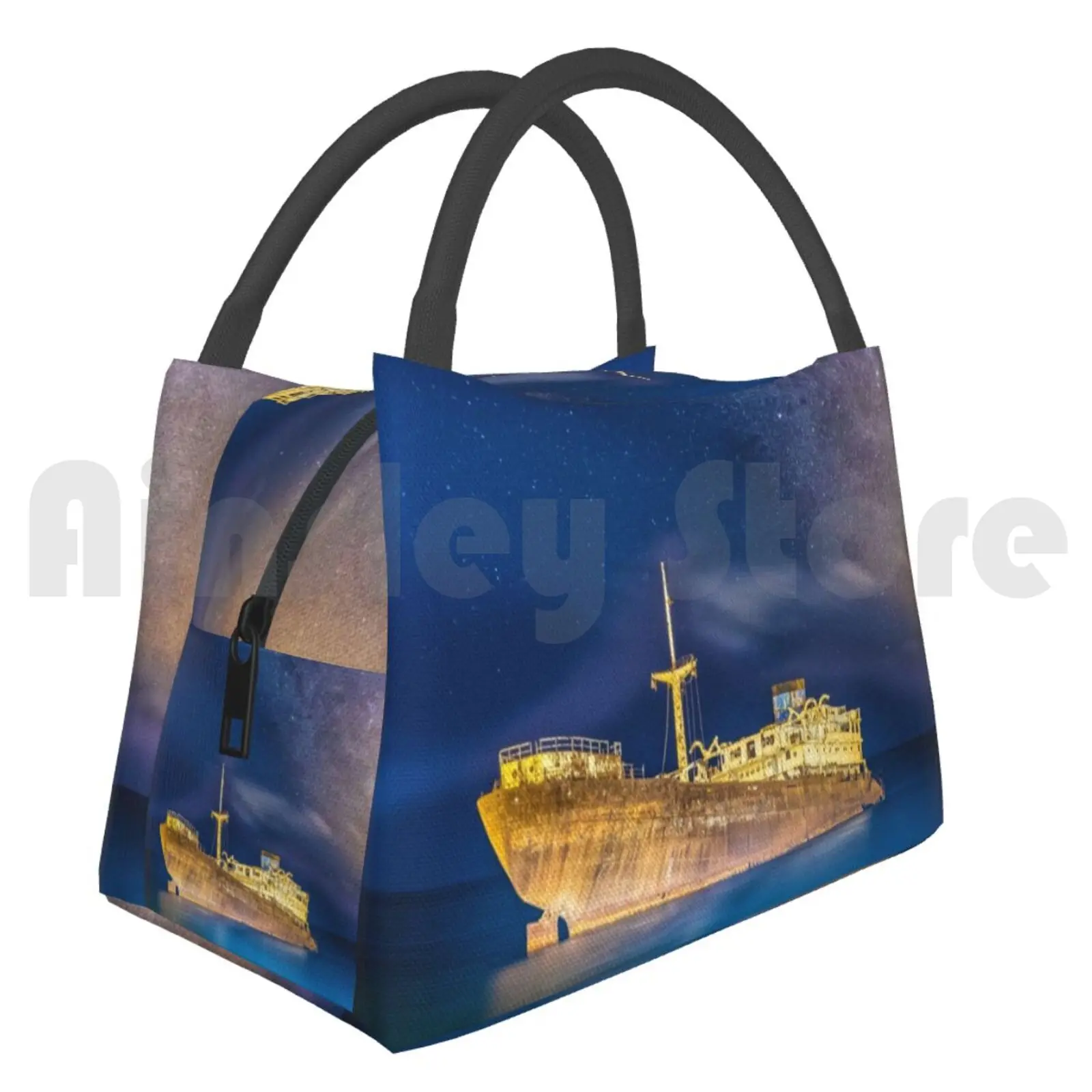 Portable Insulation Bag Ghost Ship With Milky Way Icimages Lanzarote Shipwreck Telamon Blue Sea Blue Sky Old