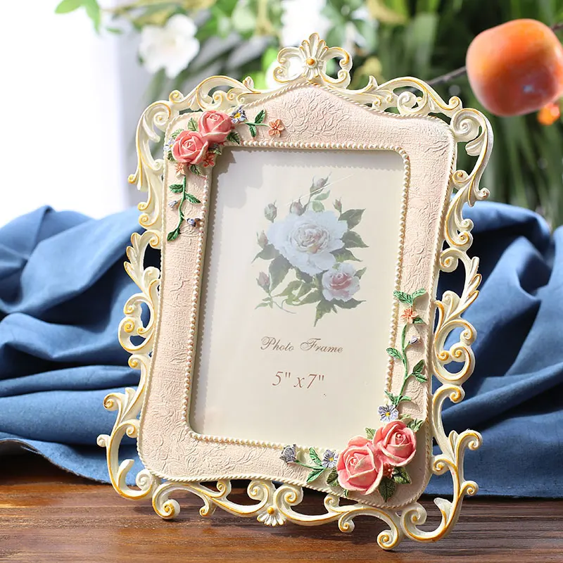 

Beautiful Rural style Decoration Desktop Resin Rose flower Photo Picture Frame