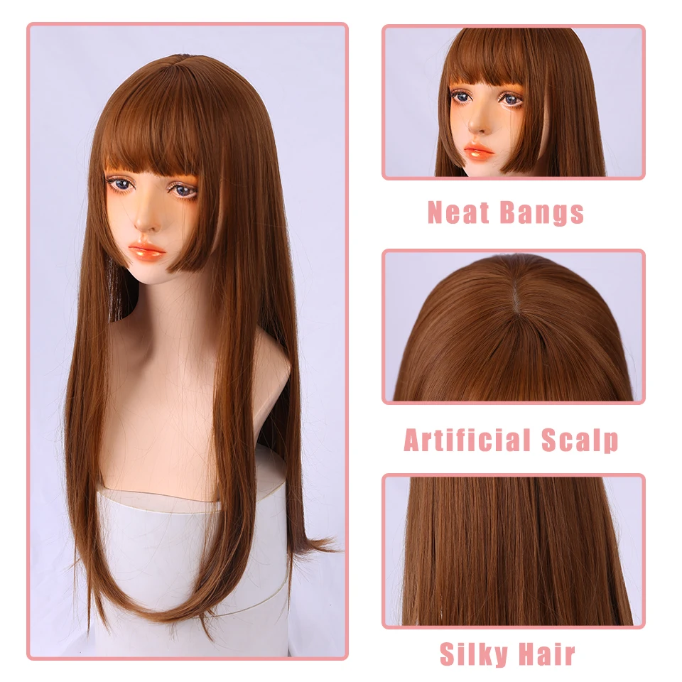 AILIADE Long Straight Synthetic Wigs for Women Black Pink Heat-Resistant Daily Anime Lolita Cosplay Party Wigs