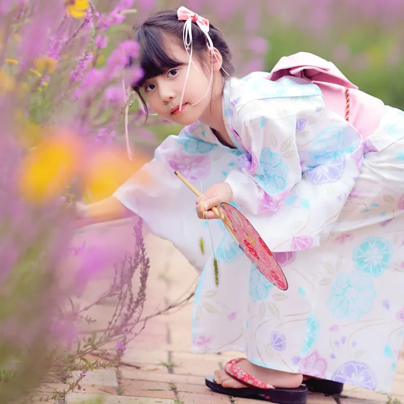 Para meninas de algodão estilo japonês quimono yukata com selo da cintura de estilo japonês bebê infantil desempenho traje quimono terno lc065