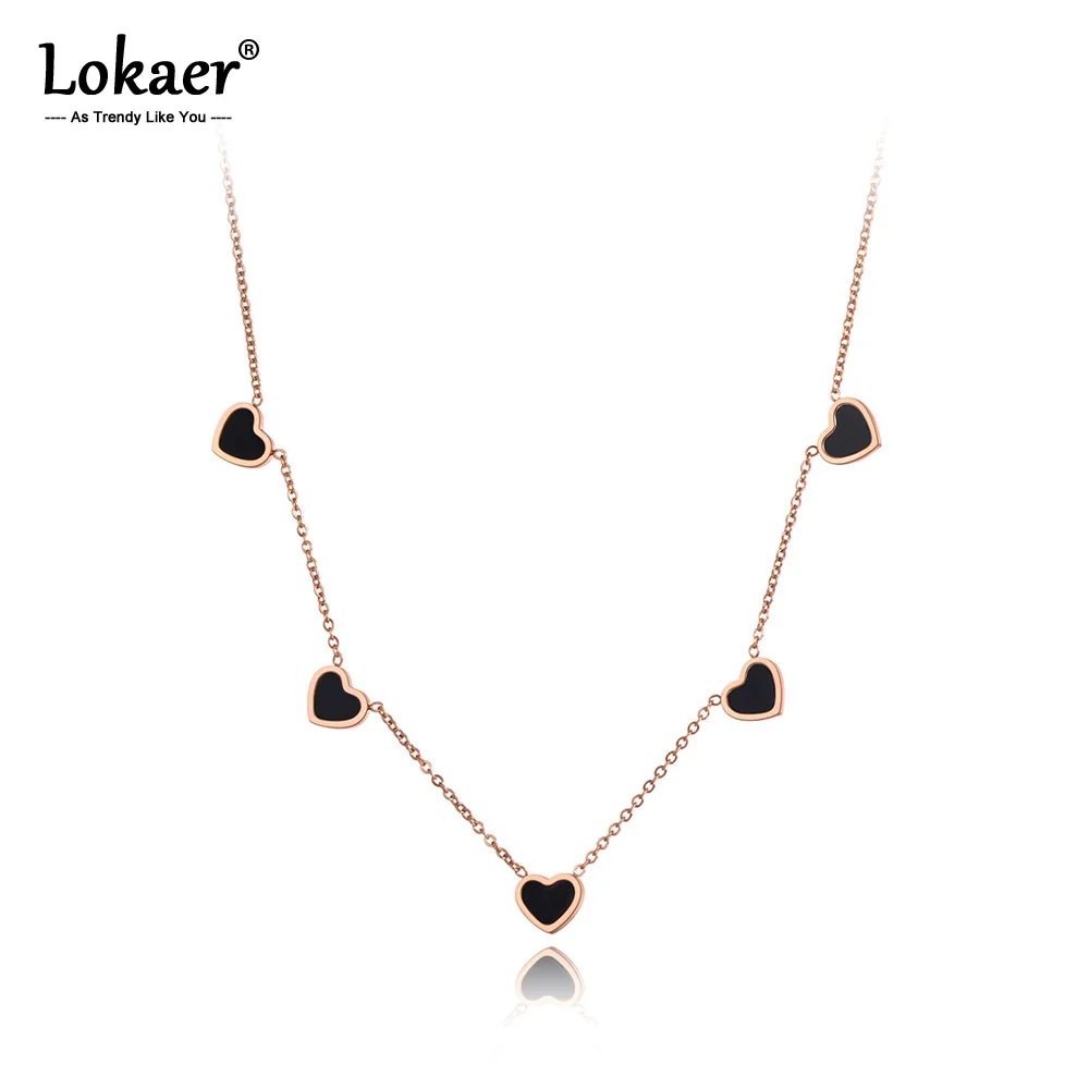 Lokaer 5pcs weiß/schwarz Muschel Herz Anhänger Halsketten für Frauen trend ige Titan Edelstahl Charm Choker Halskette n20221