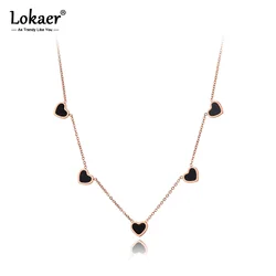 Lokaer 5Pcs White/Black Shell Heart Pendant Necklaces For Women Trendy Titanium Stainless Steel Charm Choker Necklace N20221