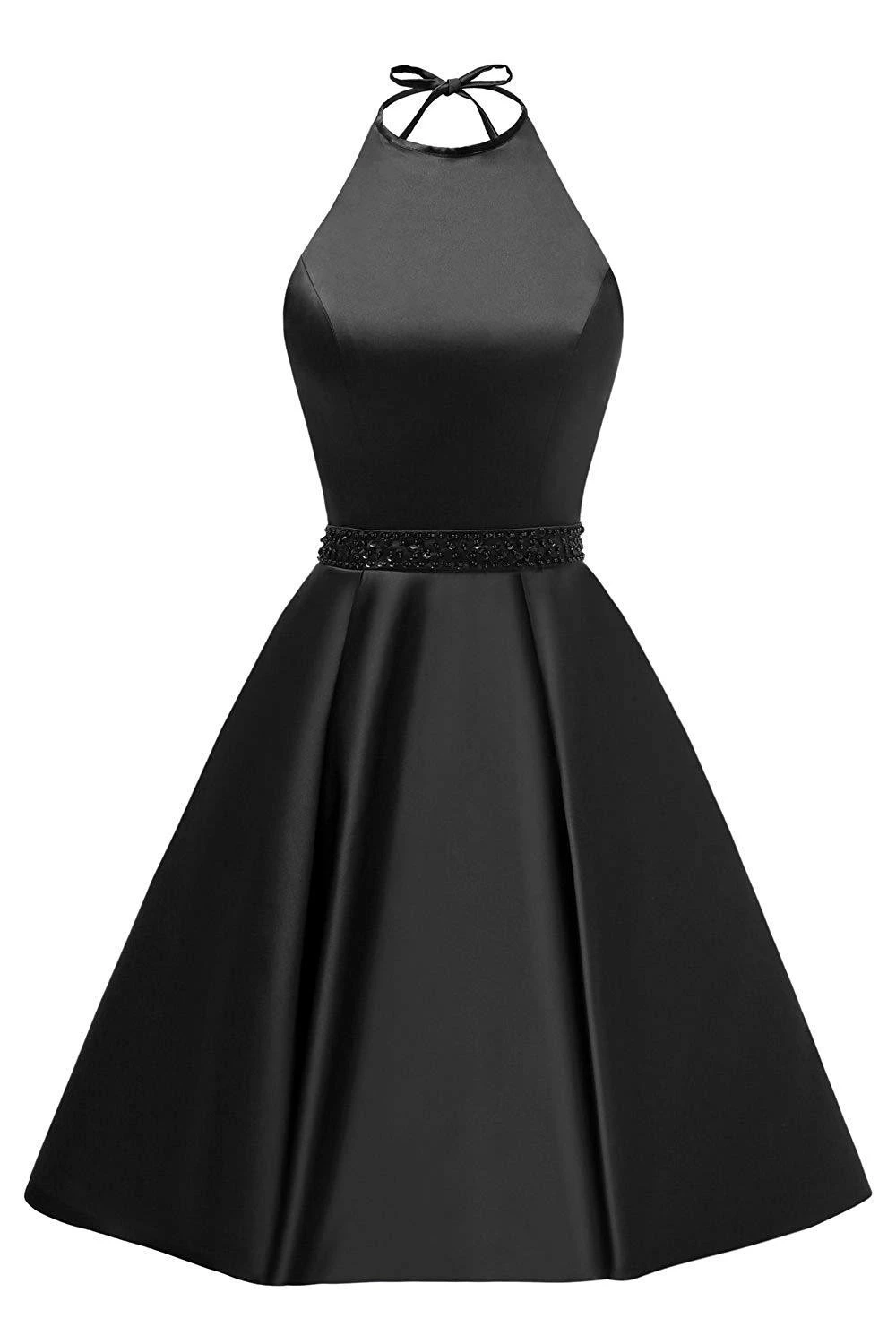 Angelsbridep Spaghetti Strap Cetim Homecoming Vestidos de Festa Preto Sash Beads Lantejoulas Especial Ocasião Graduação Gala