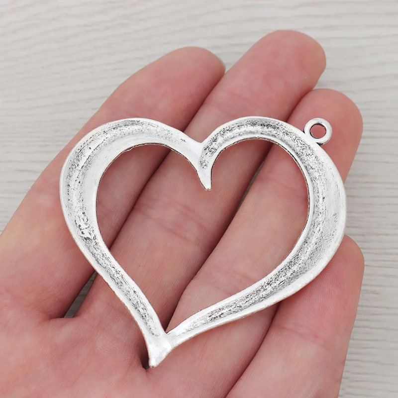 5 x Tibetan Silver Color Hollow Open Large Heart Charms Pendants for DIY Necklaces Jewelry Making Findings accessories 57x53mm