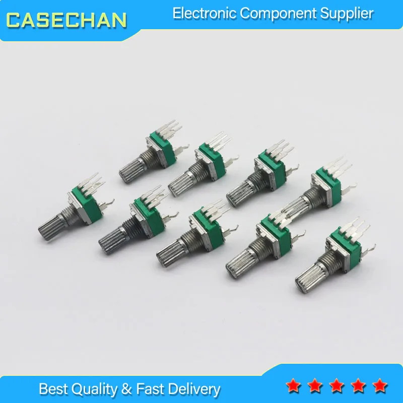 100PCS  Precision adjustable potentiometer R09-type R09 RK09 B10K b100k 15MM vertical curved foot single 15mm flower axis switch