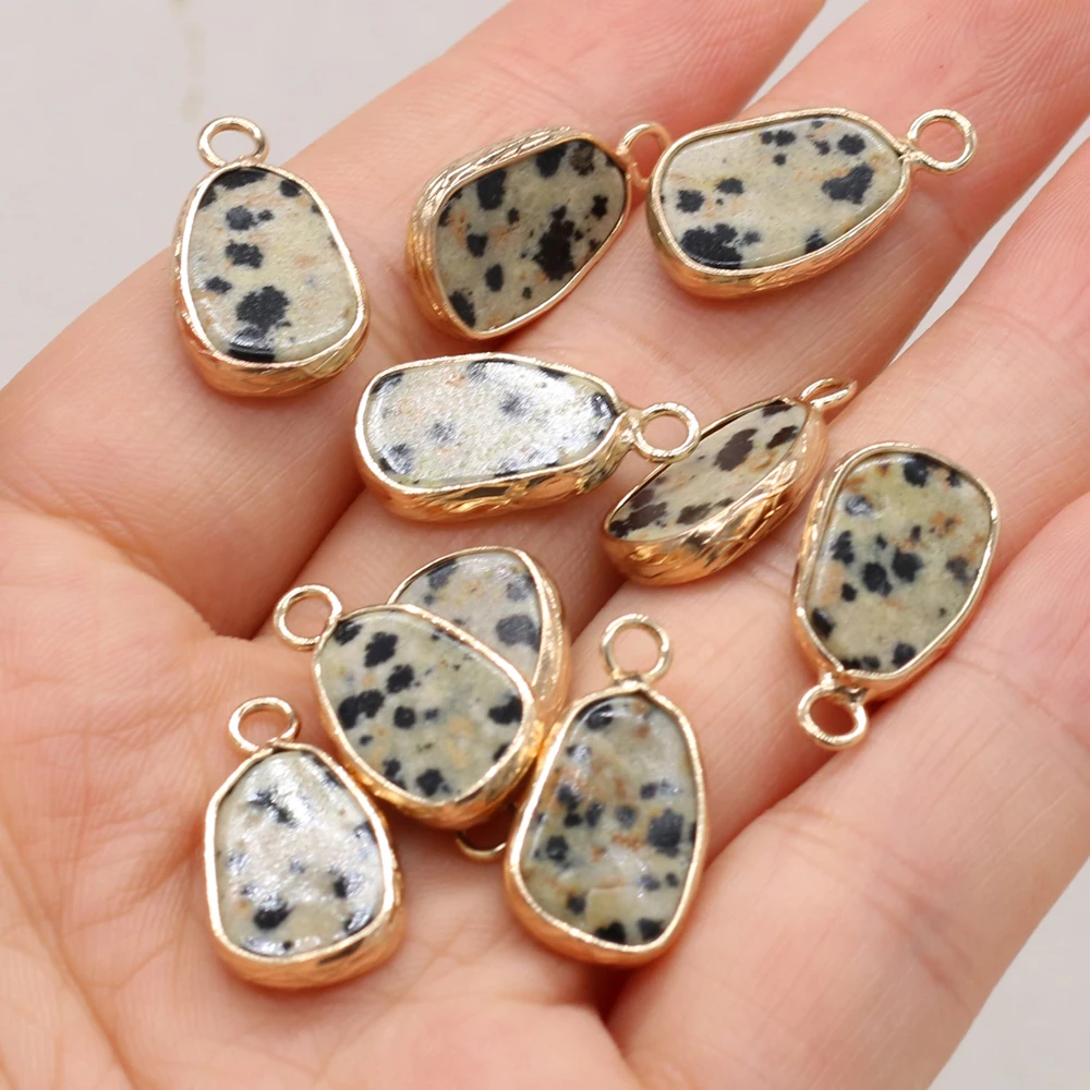 1pc Natural Dalmation Jasper Pendant Oval Gilt Edge Necklace Pendant for Jewelry Making DIY Necklace Earrings Accessory 10x20mm