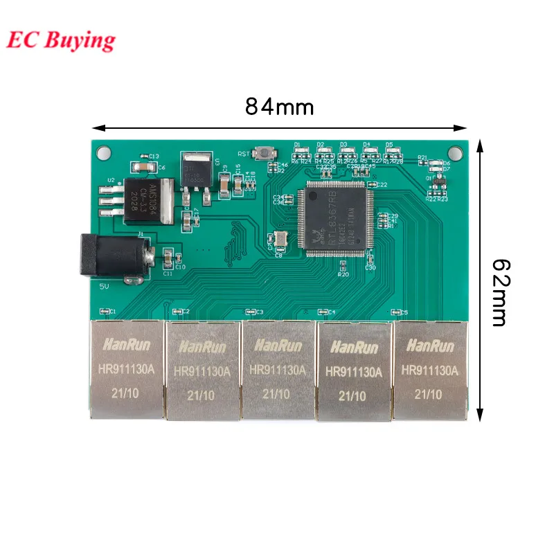 5 Port Switch Module 1000M 100M ACTIVE Network Full Gigabit Ethernet Block Based RTL8367RB Giga-PHY DC 5V 2A LED Indicator Board