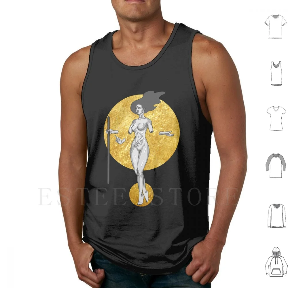 Spiritual In Grey And Gold Tank Tops Vest Cotton Spiritual Womens Abstract Surreal Gold Wiccan Third Eye Sexy Goddess Portrait