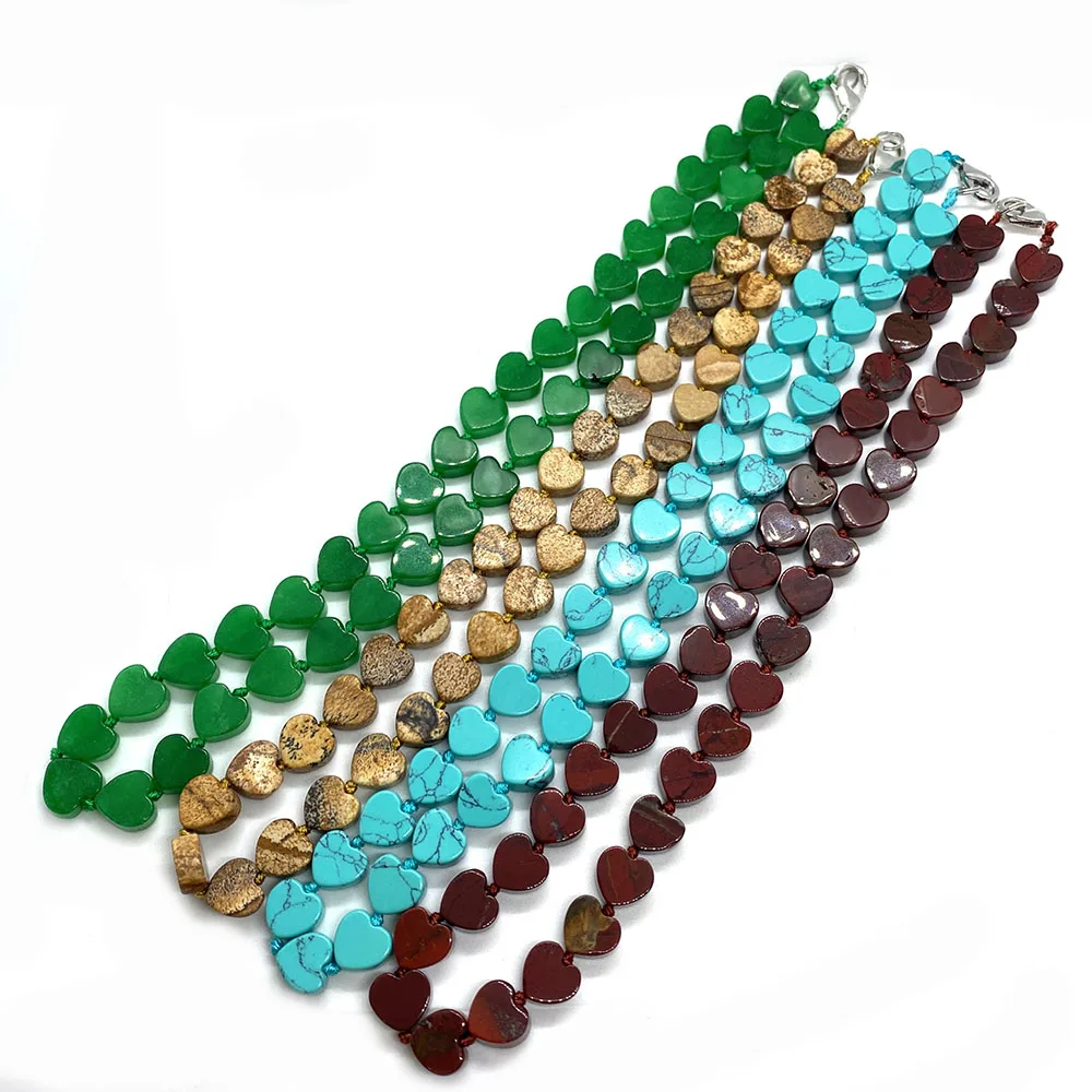 

10x10mm Love Heart Shape Natural Stone Semi-precious Stone Ladies Necklace Turquoise Agate Necklace about 18 Inches