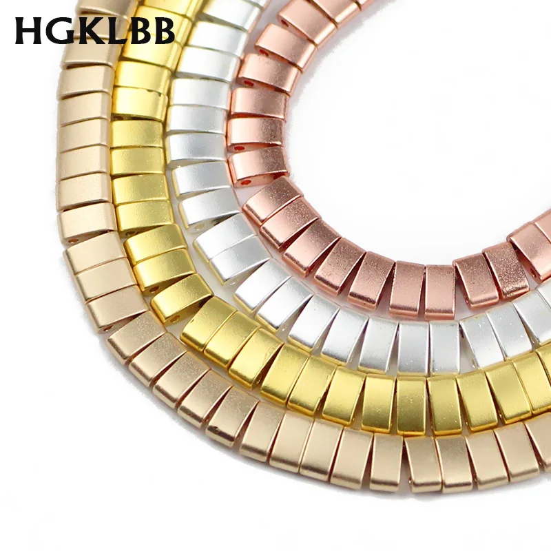 HGKLBB Matte Rose Gold Color Rectangle Natural Hematite Stone 5x2.5mm 2-hole Spacer Loose Beads For Jewelry Making Diy BraceletS