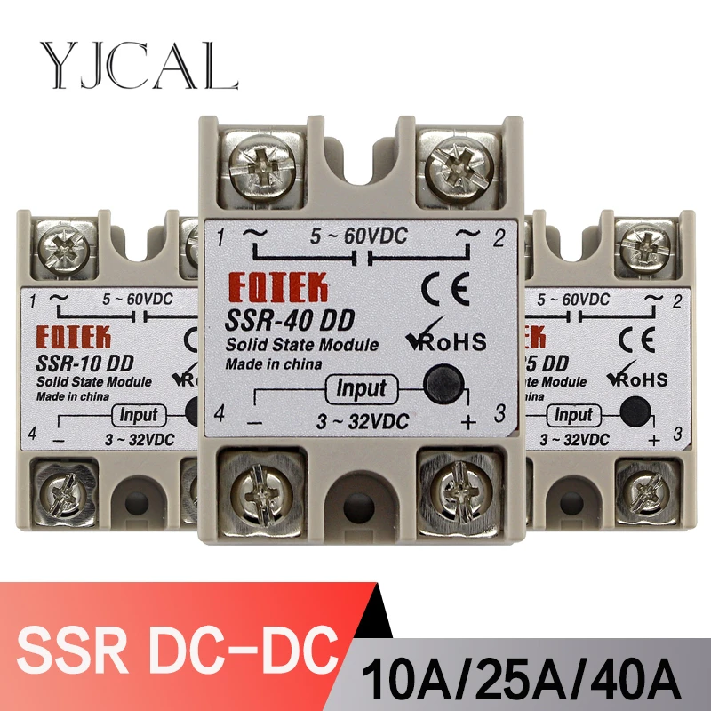 Solid State Relay Module DC 5-60V SSR-10DD SSR-25DD SSR-40DD 10A 25A 40A Input 3-32V DC Output High Quality