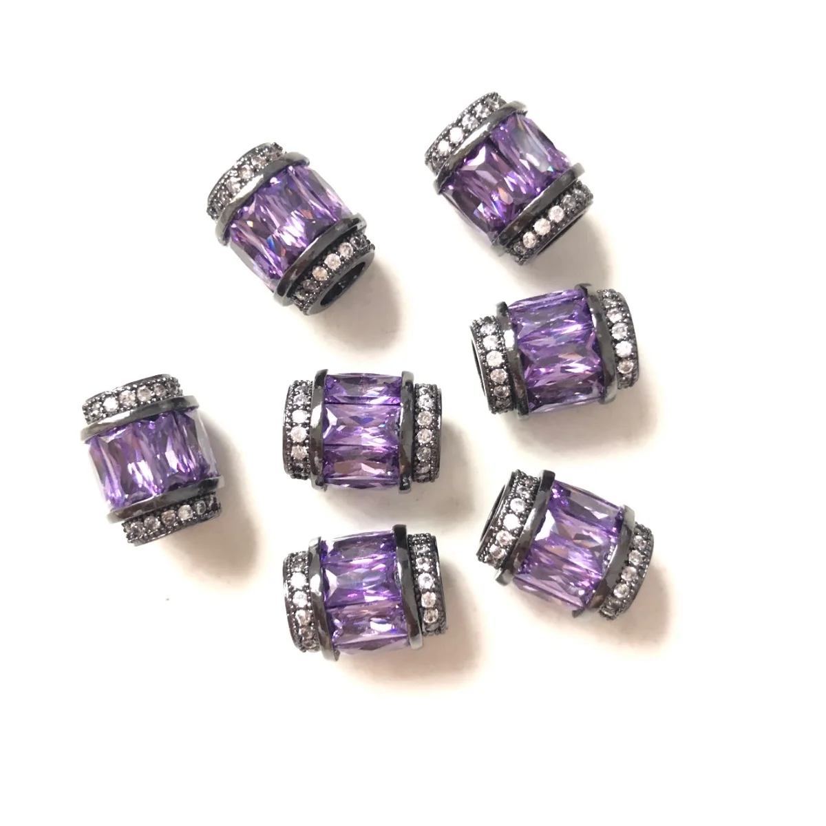 10pcs 9.5x12mm Clear Purple Zirconia Paved Big Hole Spacers Beads Women Jewelry Necklace Bracelet Making Handmade DIY Accessory