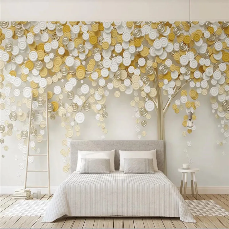 

XUESU Custom large wallpaper mural wall cloth new circle 3d three-dimensional one tree golden fortune tree background wall