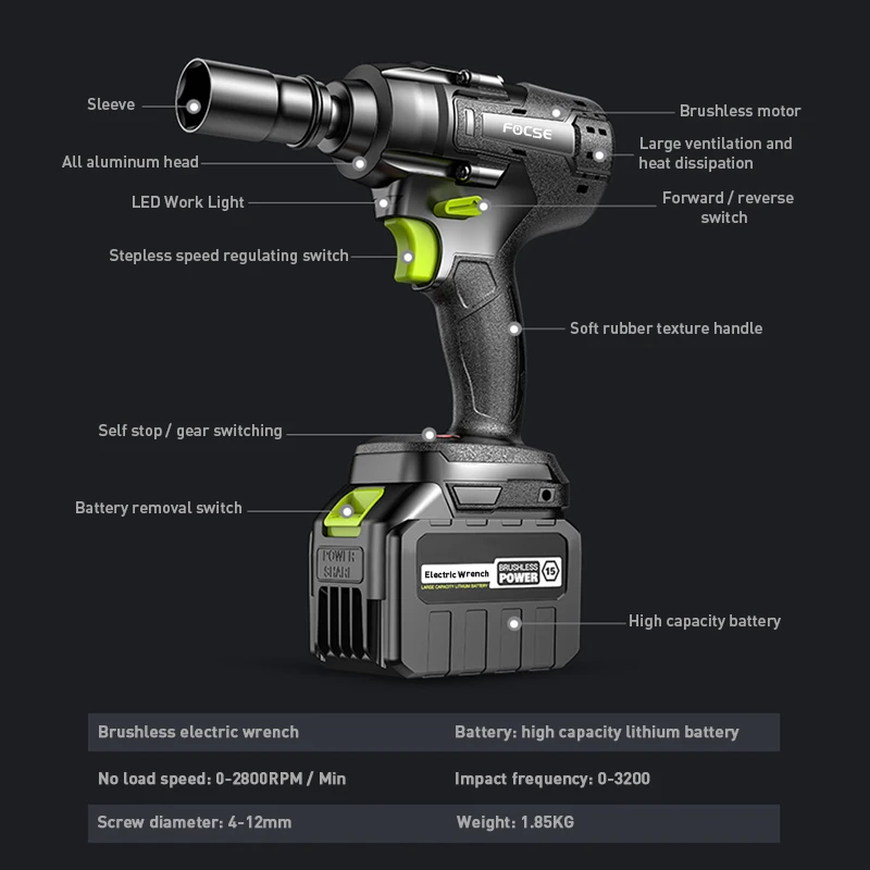 Cordless Brushless Electric Wrench Impact Wrench Socket Wrench Li-ion Battery Hand Drill Installation Power Tools Multifunction