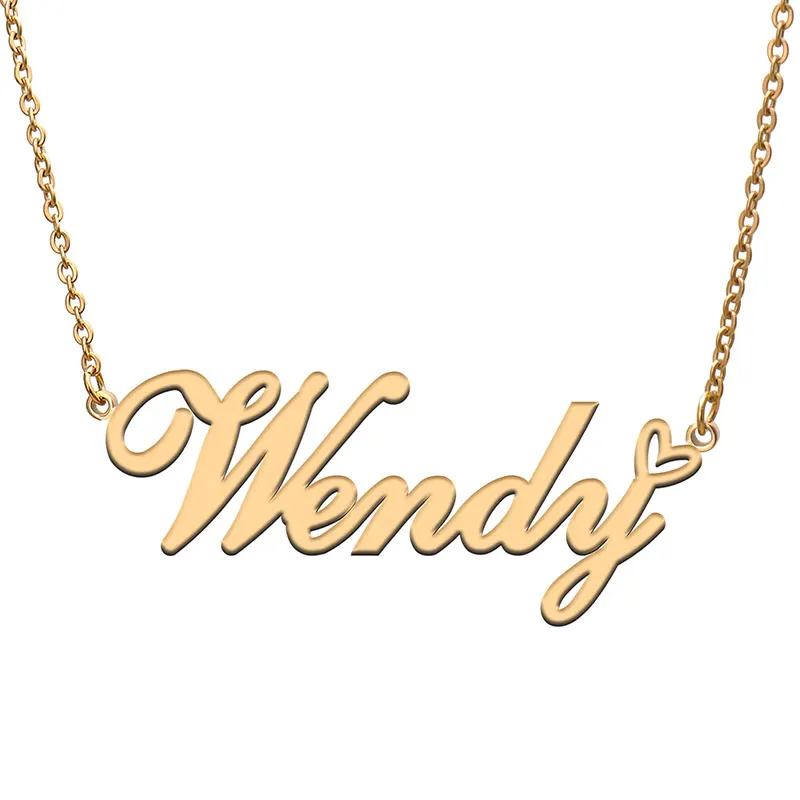 Wendy Love Heart Name Necklace Personalized Gold Plated Stainless Steel Collar for Women Girls Friends Birthday Wedding Gift