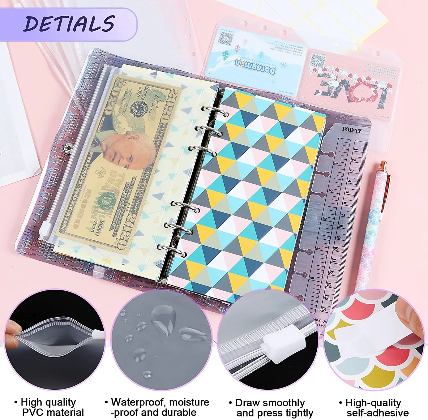 34 Pcs Budget Binder Cash Envelope Planner System, with Money Envelopes,Expense Budget Sheets, PVC Storage Bags, Labels, Ruler