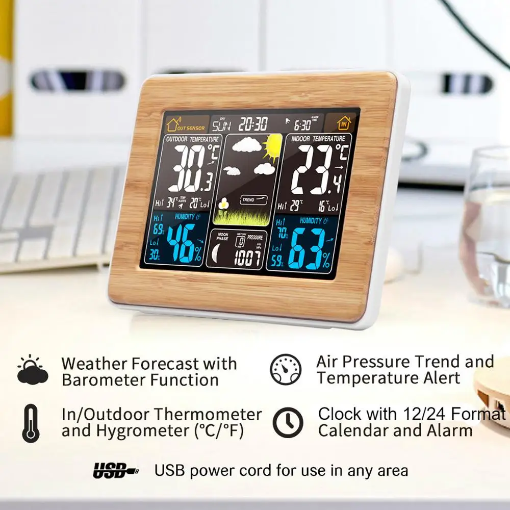 FanJu Digital Weather Station Alarm Clock Electronic Thermometer Hygrometer Barometer Wireless Outdoor Sensor Home Decor FJ3365