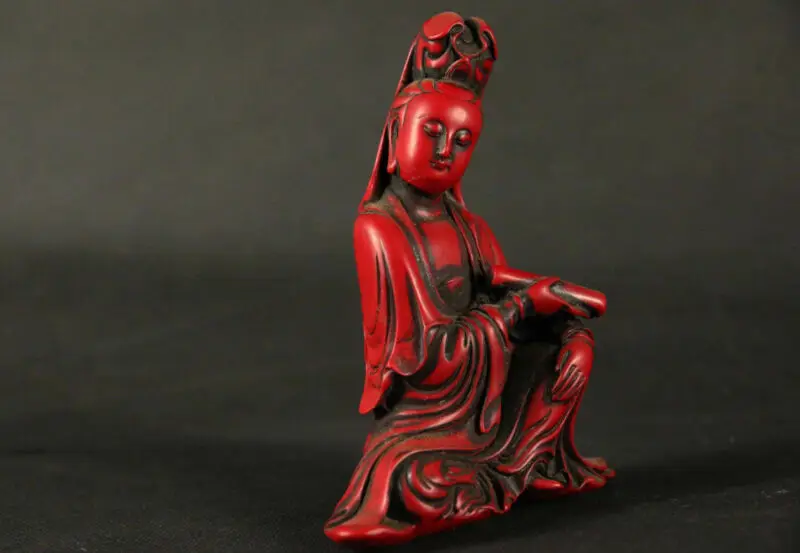 Chinese hand carved red coral goddess guanyin bodhisattva figure Buddha statue