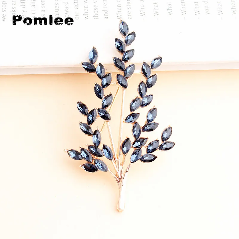 Pomlee Crystal Flowers Leafs Brooches For Women Wedding Party Jewelry Alloy Bossom Wintersweet Brooch Pin High Quality