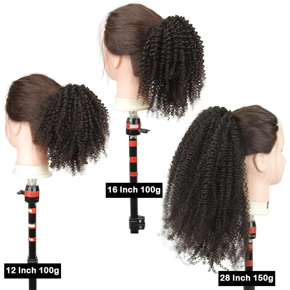 [Yvonne] Kinky Curly Drawstring Ponytail Human Hair Clip In Extensions High Ratio Brazilian Virgin Hair Natural Color