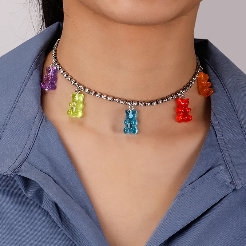 Aihua Candy Farbe Sterne Herzen Gummy Mini Bär Kette Halsketten für Frauen Nette Cartoon Tier Anhänger Schmuck Femme Bijoux Collare – Detail 20