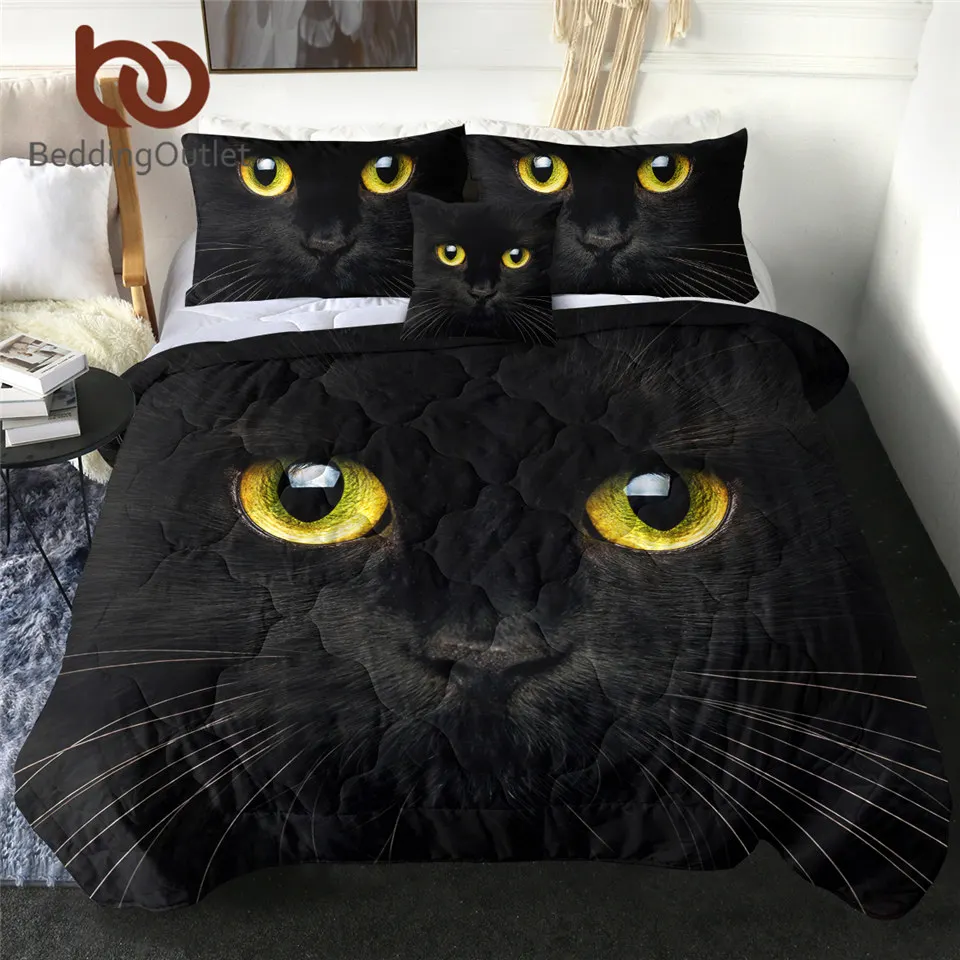 BeddingOutlet Black Cat Thin Duvet 3D Printed Quilted Blanket Summer Cool Comforter Set Witchcraft Magic Bed Cover Dropship