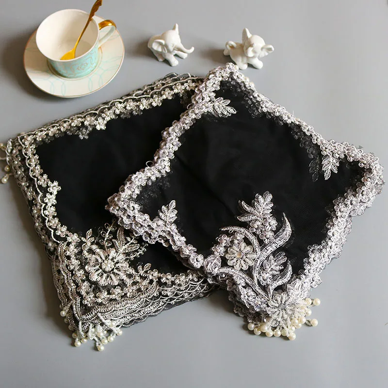 Square27CM New Mesh Lace Beaded Napkin Placemat Dressing Table Jewelry Box Cloth Cover Towel Lamp Cushion Kitchen decoration